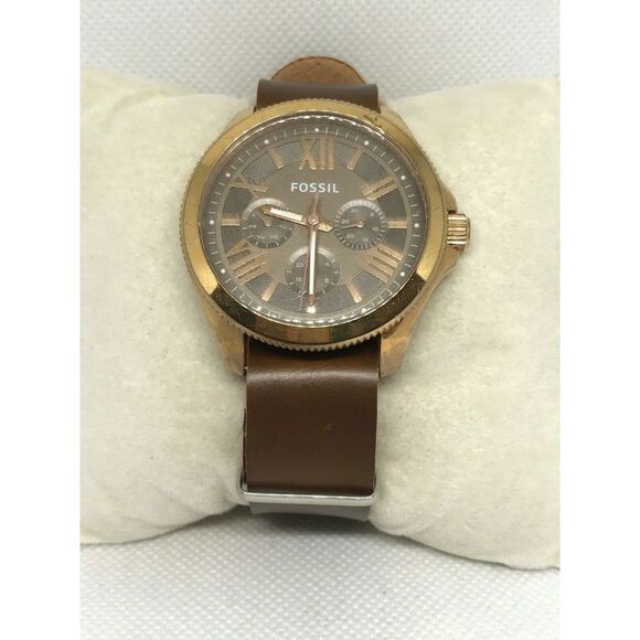 Fossil AM4533 Ceclie Women's Brown Leather Analog Taupe Dial Quartz Watch Ff6 - Picture 1 of 9